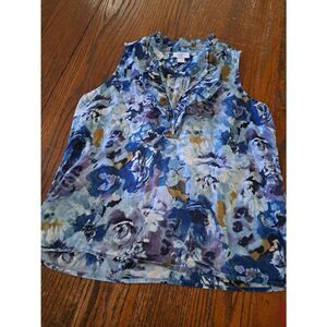 Large Petite LP Ann Taylor LOFT Sleeveless Blue Purple Cotton Shirt Tank Top